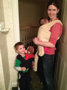 The whole family tried baby wearing